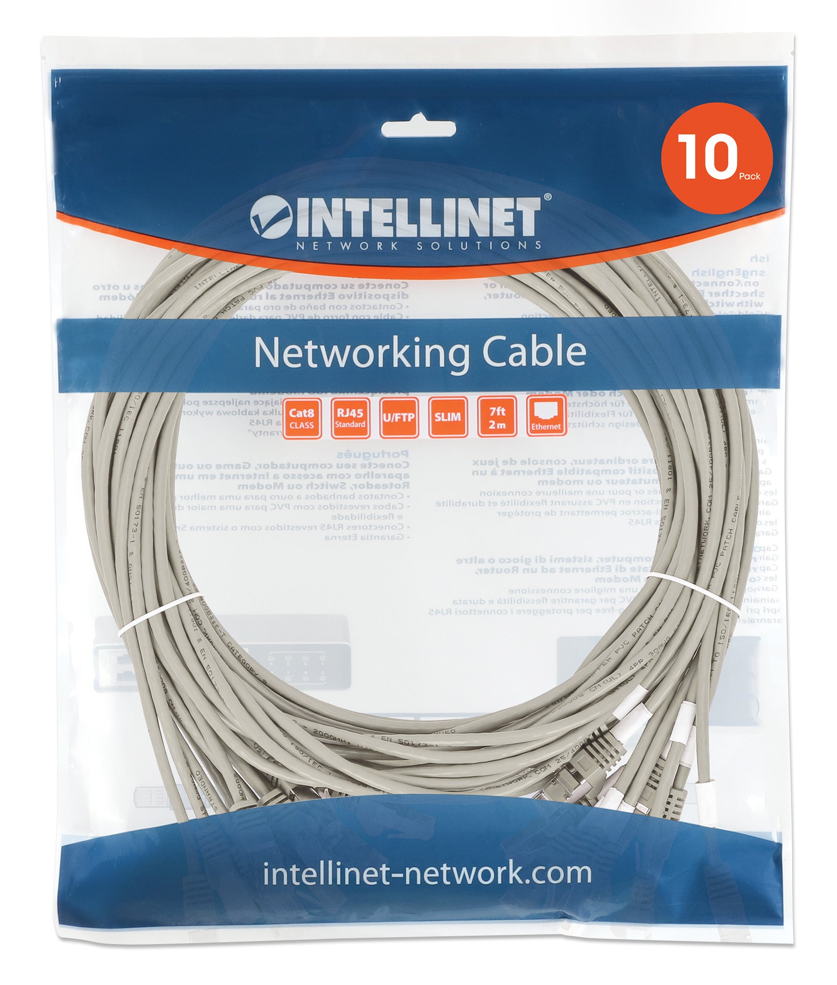 Cat8.1 U/FTP Slim Network Patch Cable, 3 ft., Gray, 10-Pack Image 8