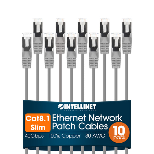 Cat8.1 U/FTP Slim Network Patch Cable, 7 ft., Gray, 10-Pack Image 1