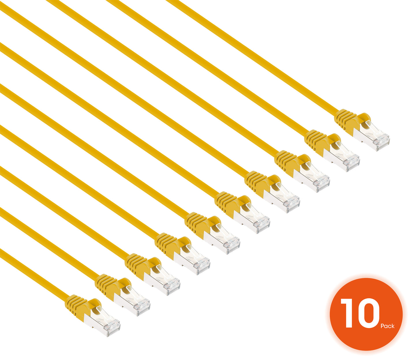 Cat8.1 U/FTP Slim Network Patch Cable, 3 ft., Yellow, 10-Pack Image 2