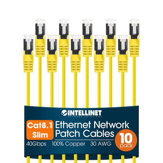Cat8.1 U/FTP Slim Network Patch Cable, 3 ft., Yellow, 10-Pack Image 1