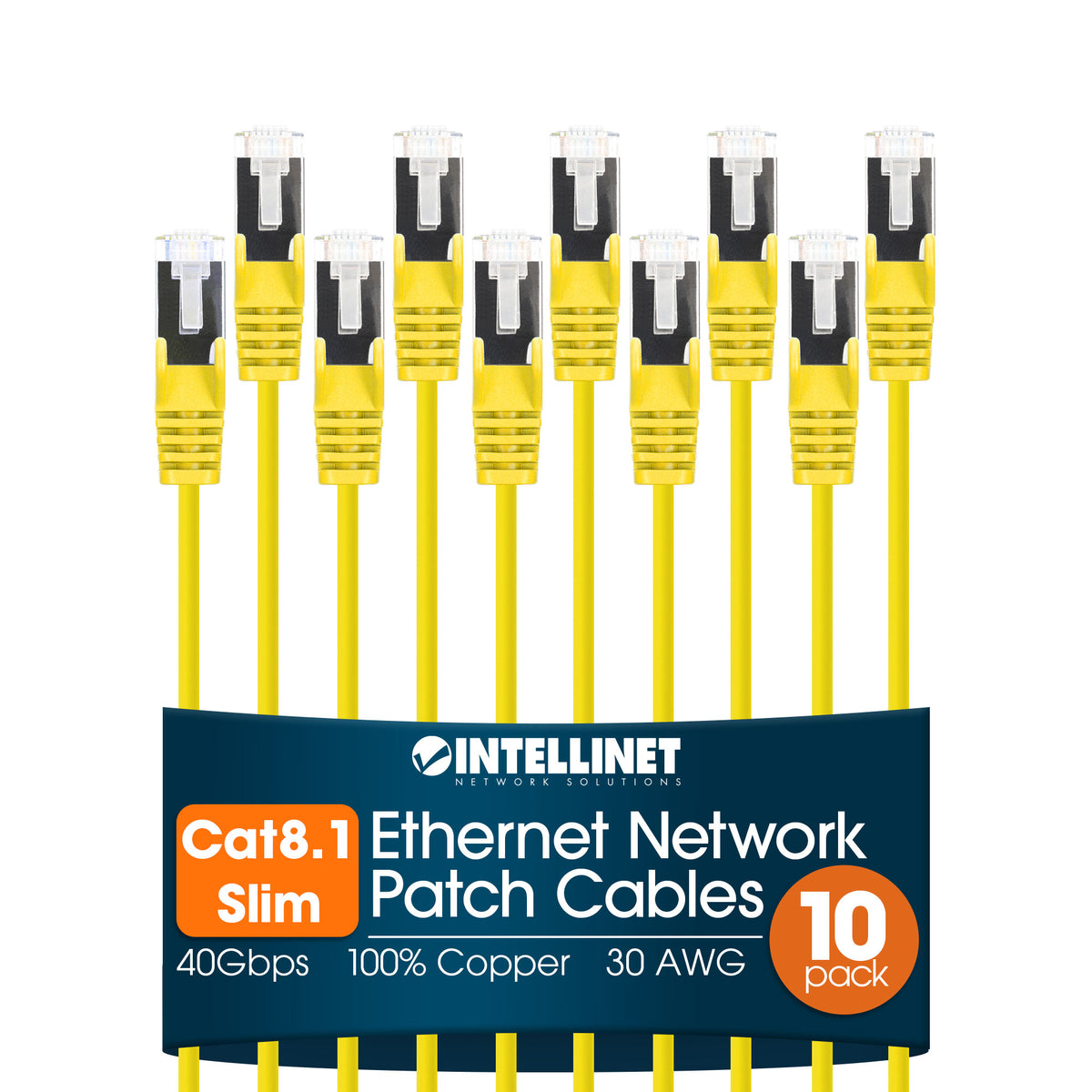 Cat8.1 U/FTP Slim Network Patch Cable, 5 ft., Yellow, 10-Pack Image 1