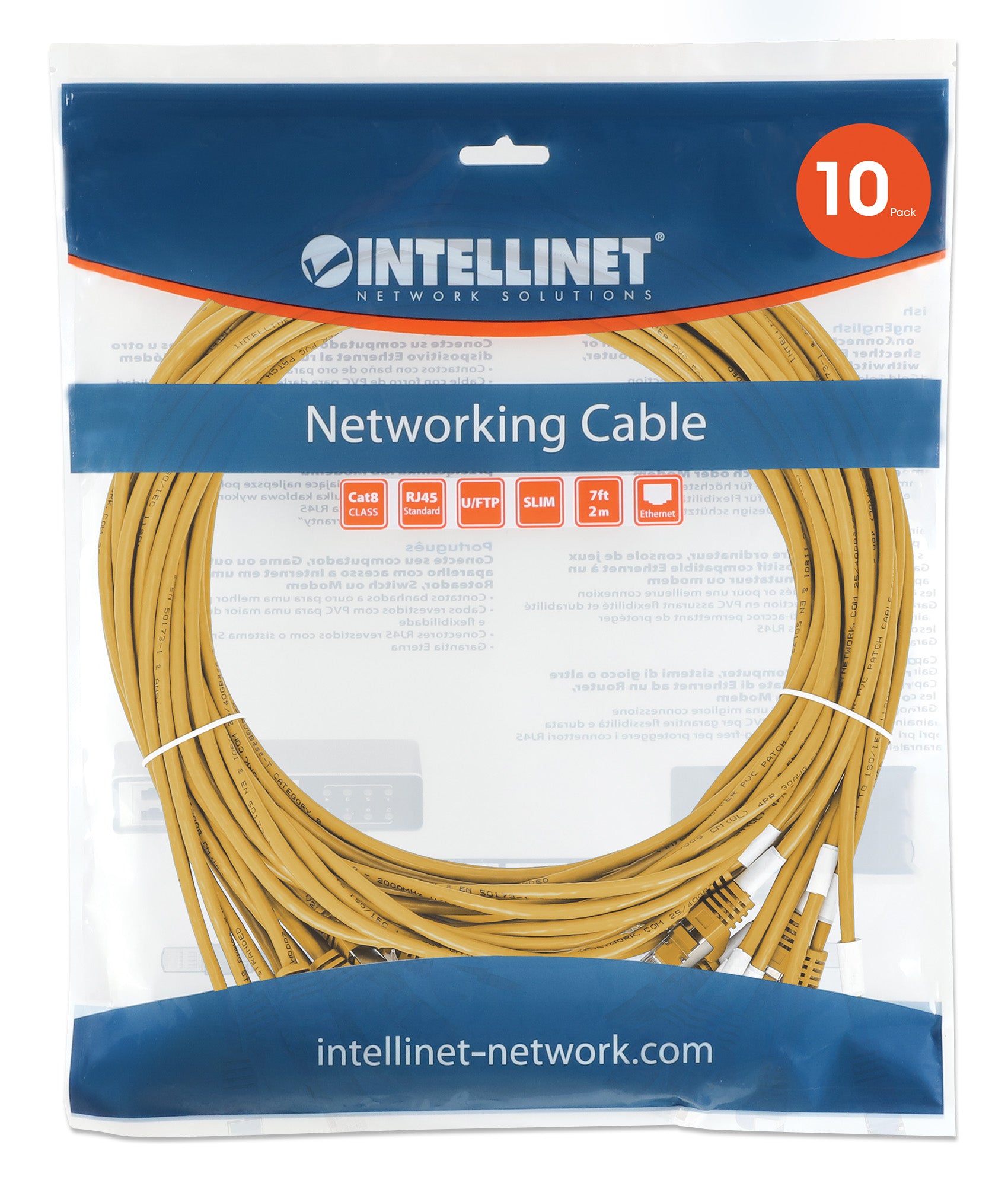 Cat8.1 U/FTP Slim Network Patch Cable, 7 ft., Yellow, 10-Pack Image 8