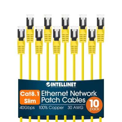 Cat8.1 U/FTP Slim Network Patch Cable, 10 ft., Yellow, 10-Pack Image 1