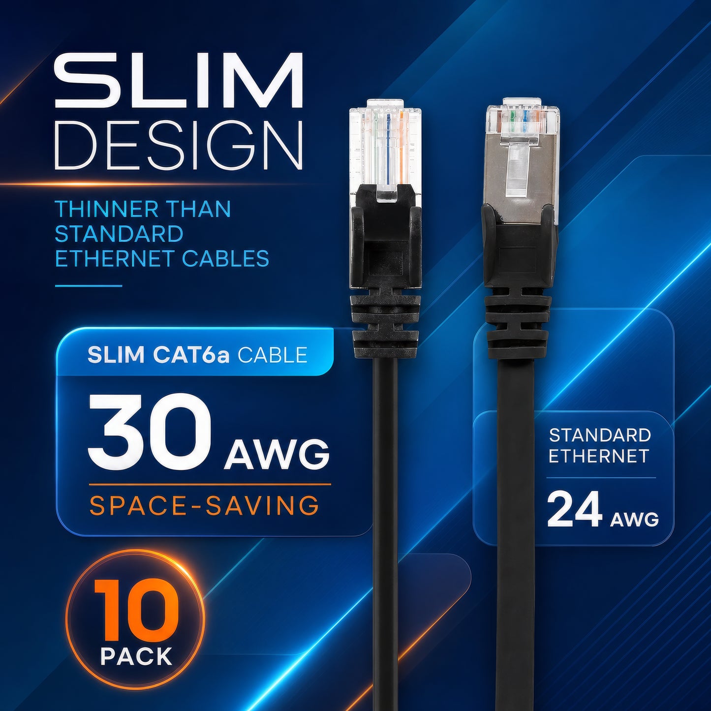 Cat6a U/UTP Slim Network Patch Cable, 0.5 ft., Black, 10-Pack Image 3