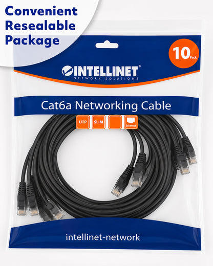 Cat6a U/UTP Slim Network Patch Cable, 7 ft., Black, 10-Pack Packaging Image 2