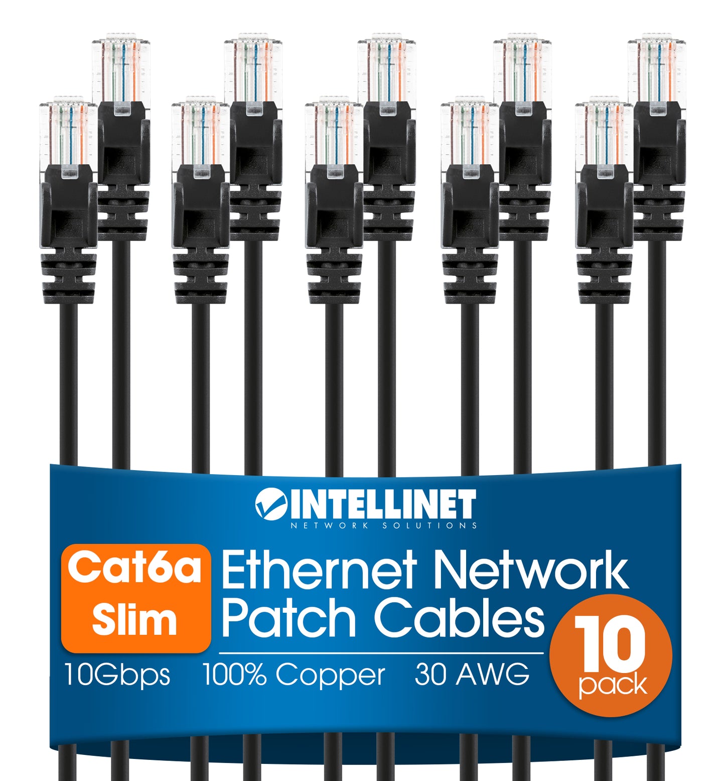 Cat6a U/UTP Slim Network Patch Cable, 7 ft., Black, 10-Pack Image 1