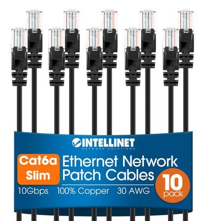 Cat6a U/UTP Slim Network Patch Cable, 7 ft., Black, 10-Pack Image 1