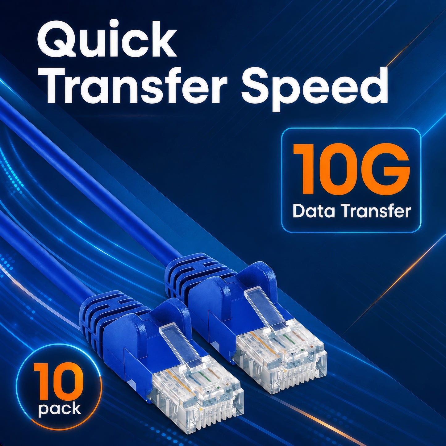 Cat6a U/UTP Slim Network Patch Cable, 0.5 ft., Blue, 10-Pack Image 6