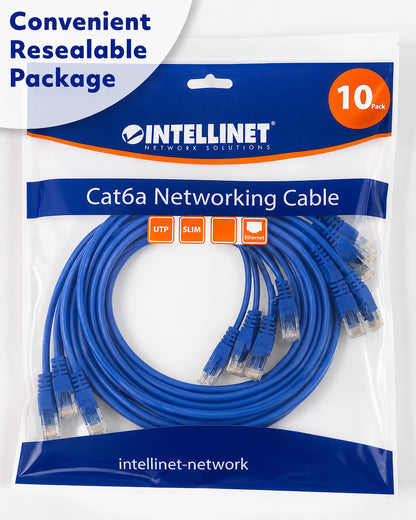 Cat6a U/UTP Slim Network Patch Cable, 7 ft., Blue, 10-Pack Packaging Image 2
