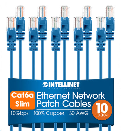 Cat6a U/UTP Slim Network Patch Cable, 7 ft., Blue, 10-Pack Image 1