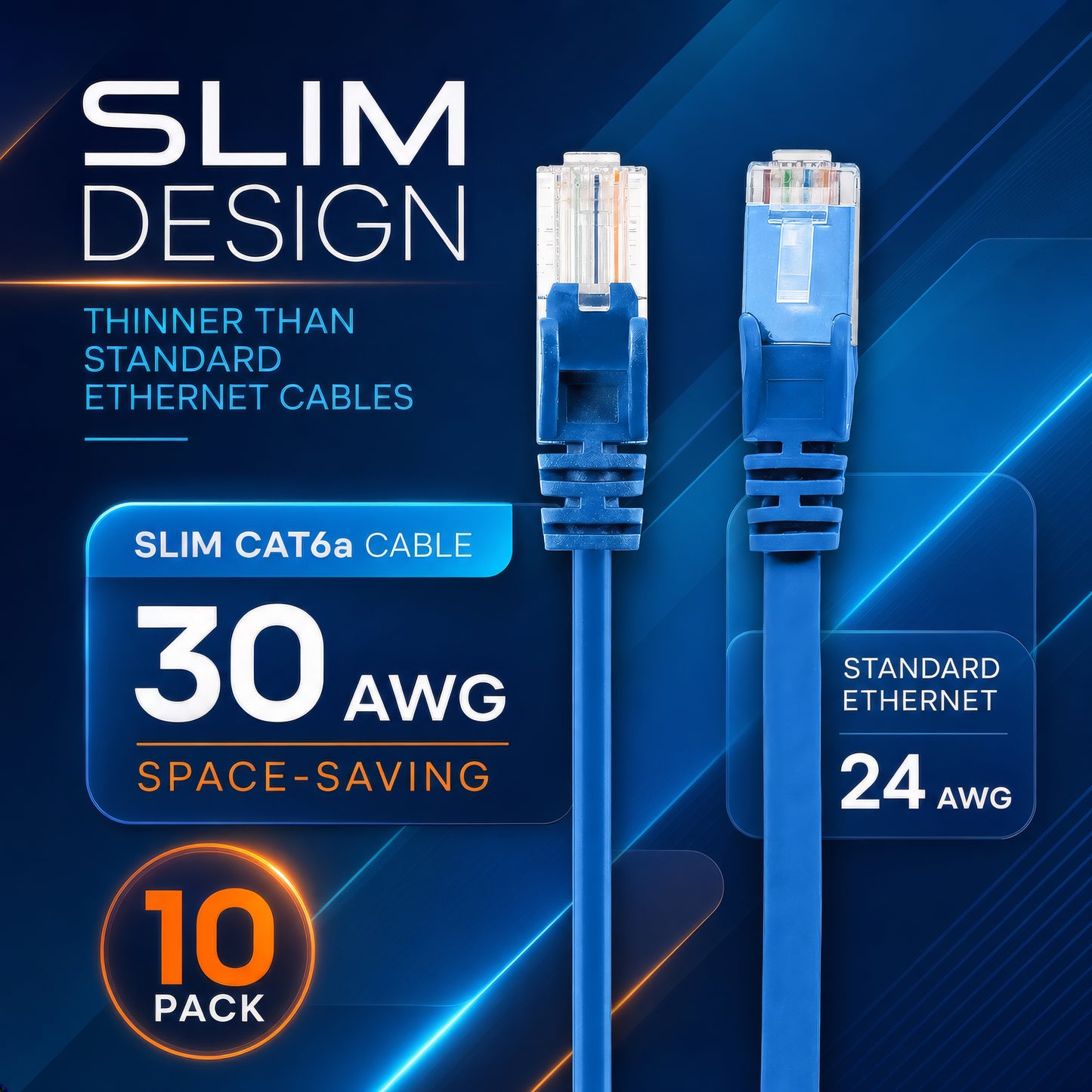 Cat6a U/UTP Slim Network Patch Cable, 7 ft., Blue, 10-Pack Image 3