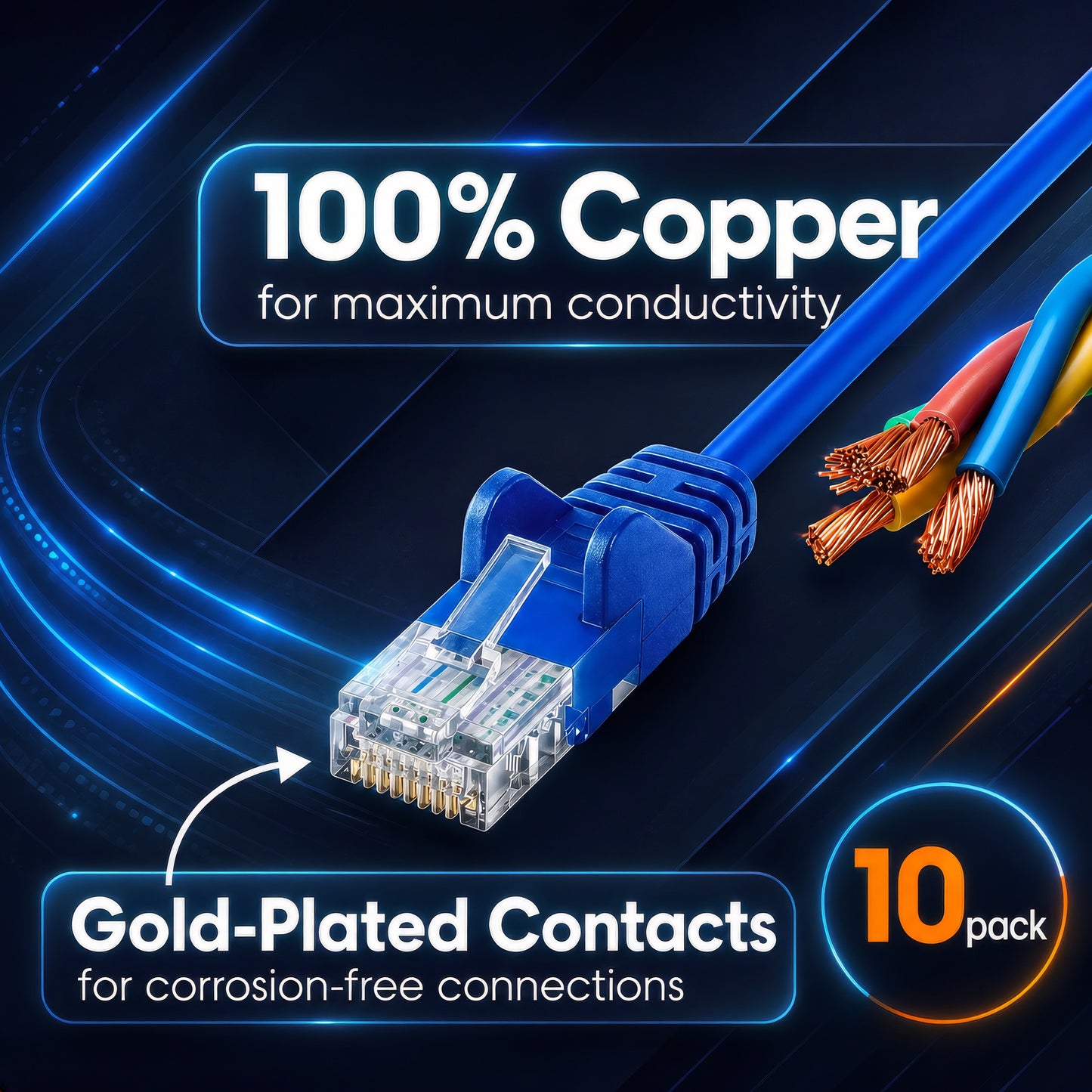 Cat6a U/UTP Slim Network Patch Cable, 10 ft., Blue, 10-Pack Image 4