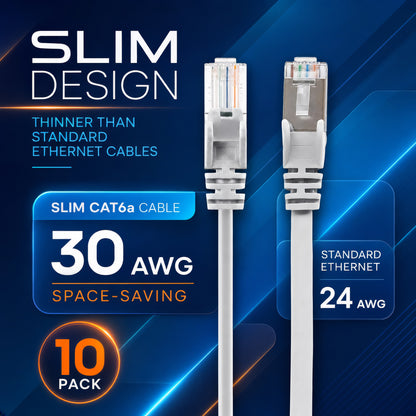 Cat6a U/UTP Slim Network Patch Cable, 1 ft., White, 10-Pack Image 3