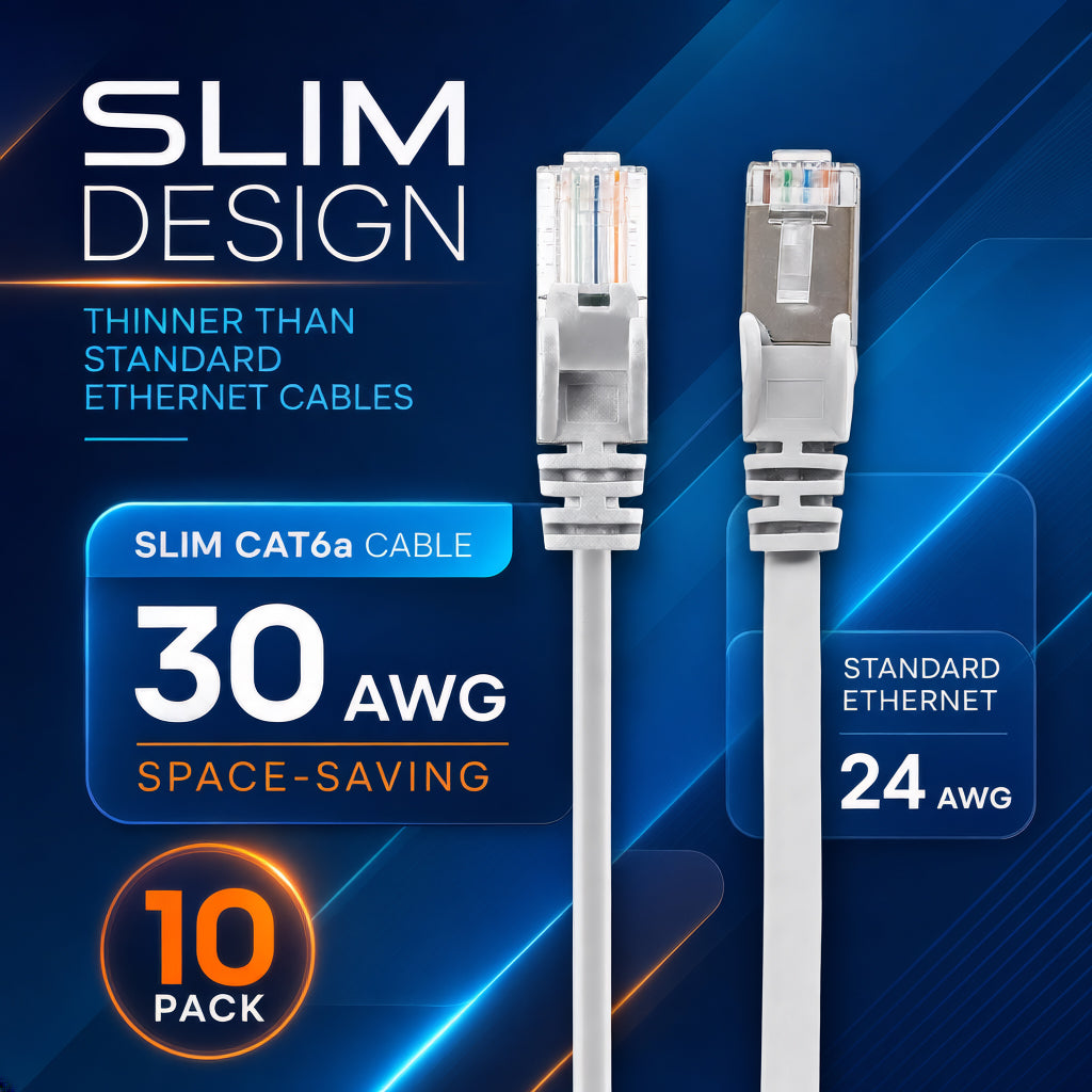 Cat6a U/UTP Slim Network Patch Cable, 3 ft., White, 10-Pack Image 3
