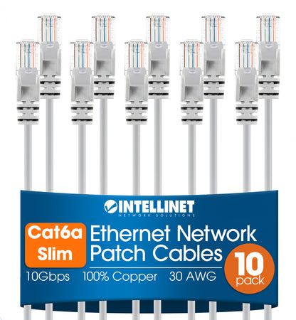 Cat6a U/UTP Slim Network Patch Cable, 3 ft., White, 10-Pack Image 1