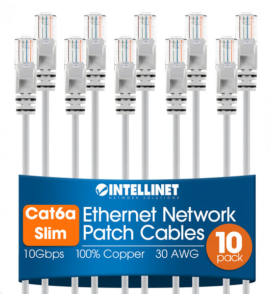 Cat6a U/UTP Slim Network Patch Cable, 14 ft., White, 10-Pack Image 1