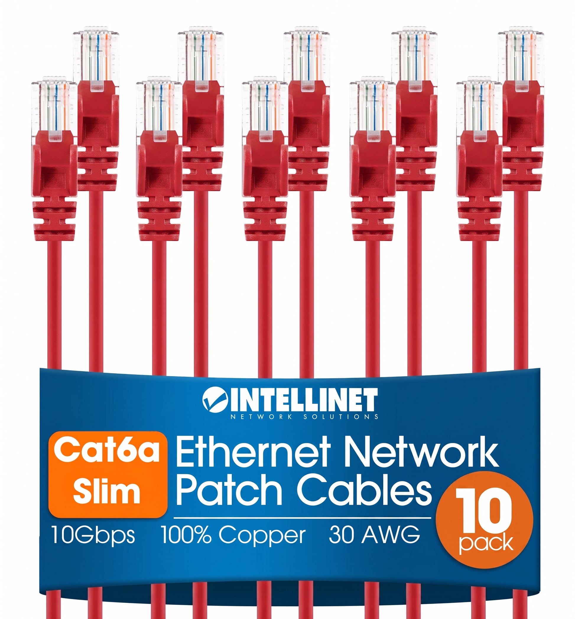 Cat6a U/UTP Slim Network Patch Cable, 0.5 ft., Red, 10-Pack Image 1
