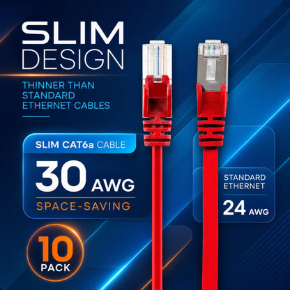 Cat6a U/UTP Slim Network Patch Cable, 0.5 ft., Red, 10-Pack Image 3