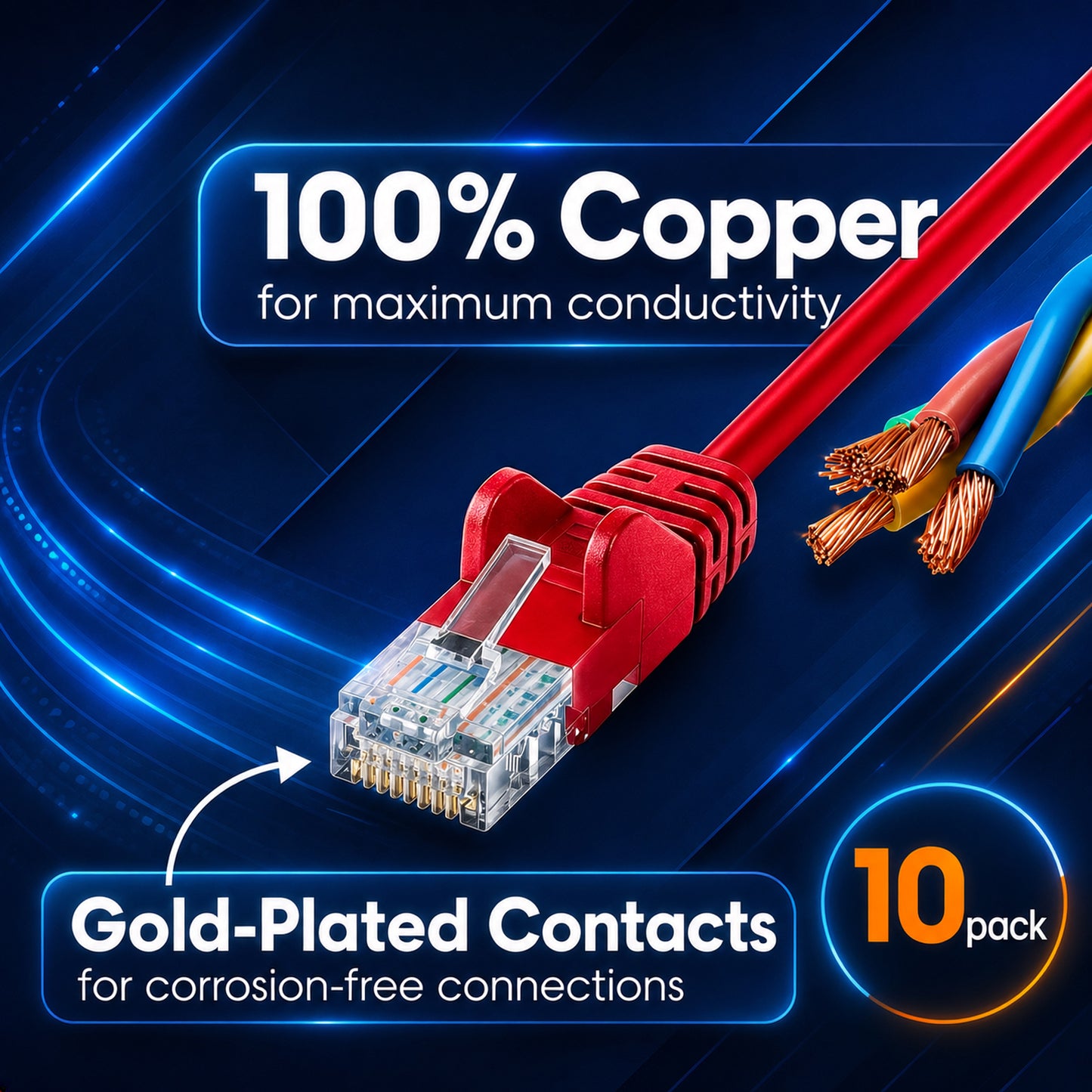 Cat6a U/UTP Slim Network Patch Cable, 0.5 ft., Red, 10-Pack Image 4