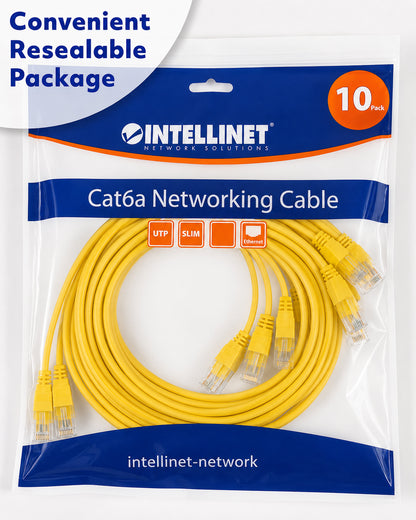 Cat6a U/UTP Slim Network Patch Cable, 1 ft., Yellow, 10-Pack Packaging Image 2