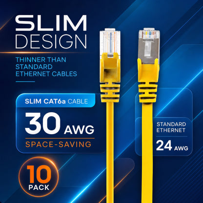 Cat6a U/UTP Slim Network Patch Cable, 1 ft., Yellow, 10-Pack Image 3