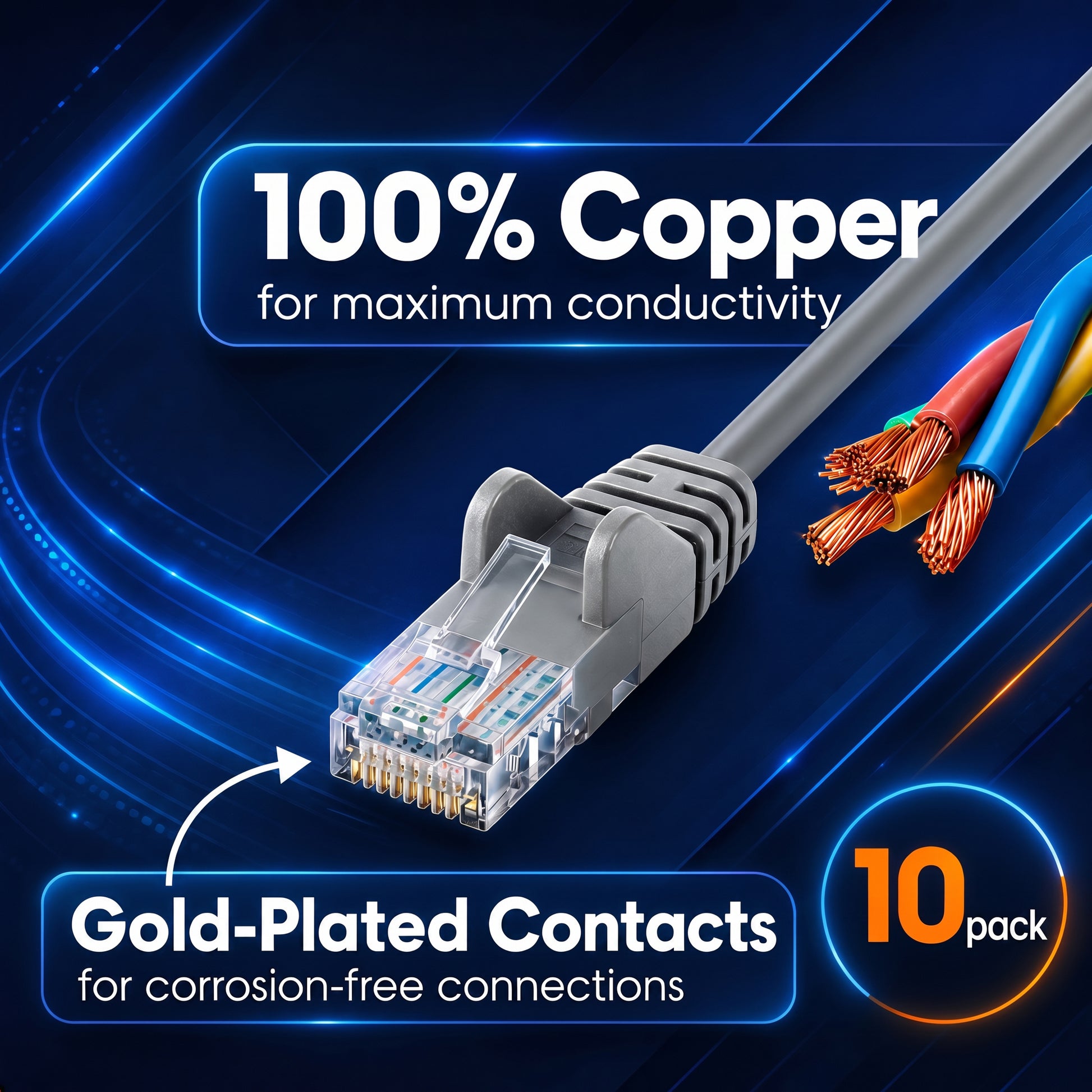 Cat6a U/UTP Slim Network Patch Cable, 1 ft., Grey, 10-Pack Image 4