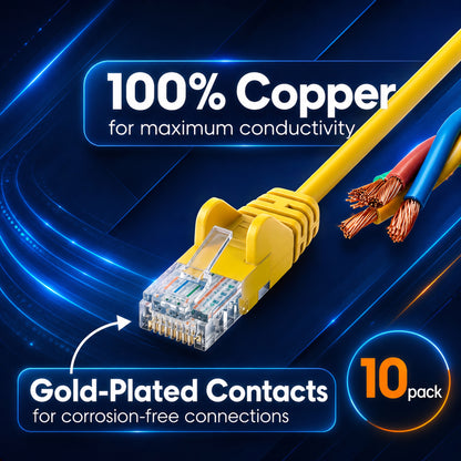 Cat6a U/UTP Slim Network Patch Cable, 3 ft., Yellow, 10-Pack Image 4
