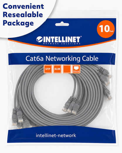 Cat6a U/UTP Slim Network Patch Cable, 3 ft., Grey, 10-Pack Packaging Image 2