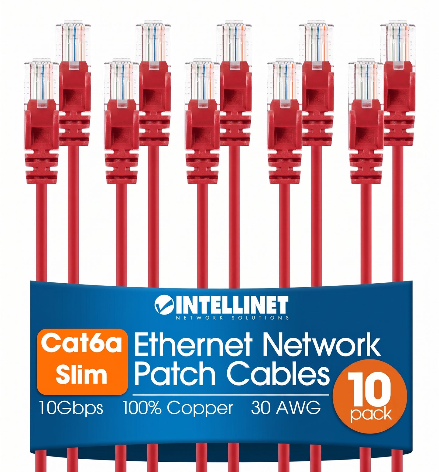 Cat6a U/UTP Slim Network Patch Cable, 5 ft., Red, 10-Pack Image 1