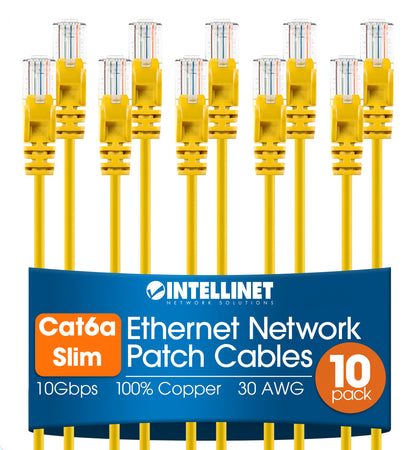Cat6a U/UTP Slim Network Patch Cable, 7 ft., Yellow, 10-Pack Image 1