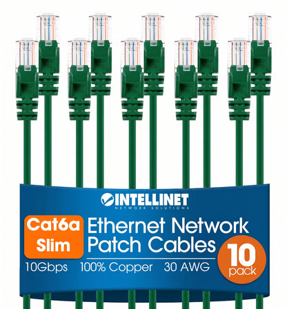 Cat6a U/UTP Slim Network Patch Cable, 14 ft., Green, 10-Pack Image 1