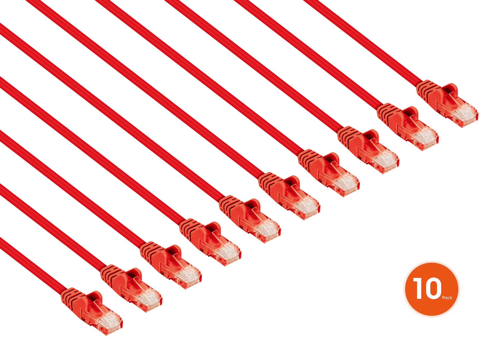 Cat6 U/UTP Premium Network Patch Cable, 0.25 m (0.8 ft.), Red, 10-Pack Image 2