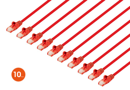 Cat6 U/UTP Premium Network Patch Cable, 0.25 m (0.8 ft.), Red, 10-Pack Image 1