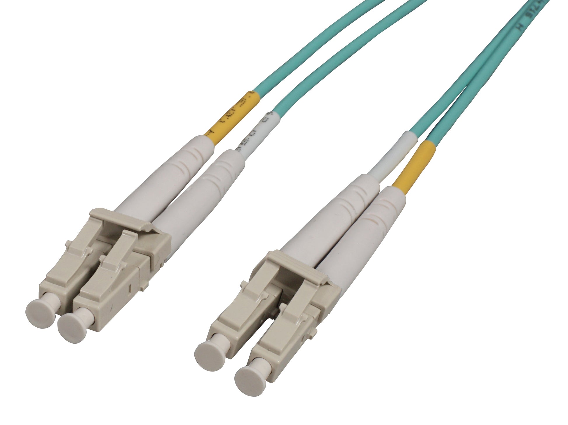 25 m LC to LC UPC Fiber Optic Patch Cable, 2.0 mm, Duplex, OFNR, OM3 Multimode, Aqua Image 1