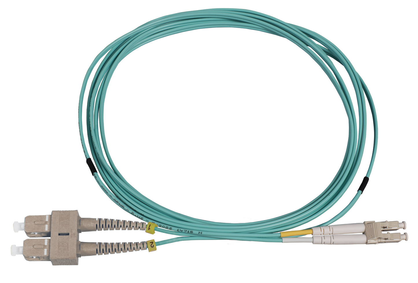 2 m LC to SC UPC Fiber Optic Patch Cable, 2.0 mm, Duplex, OFNR, OM3 Multimode, Aqua Image 3
