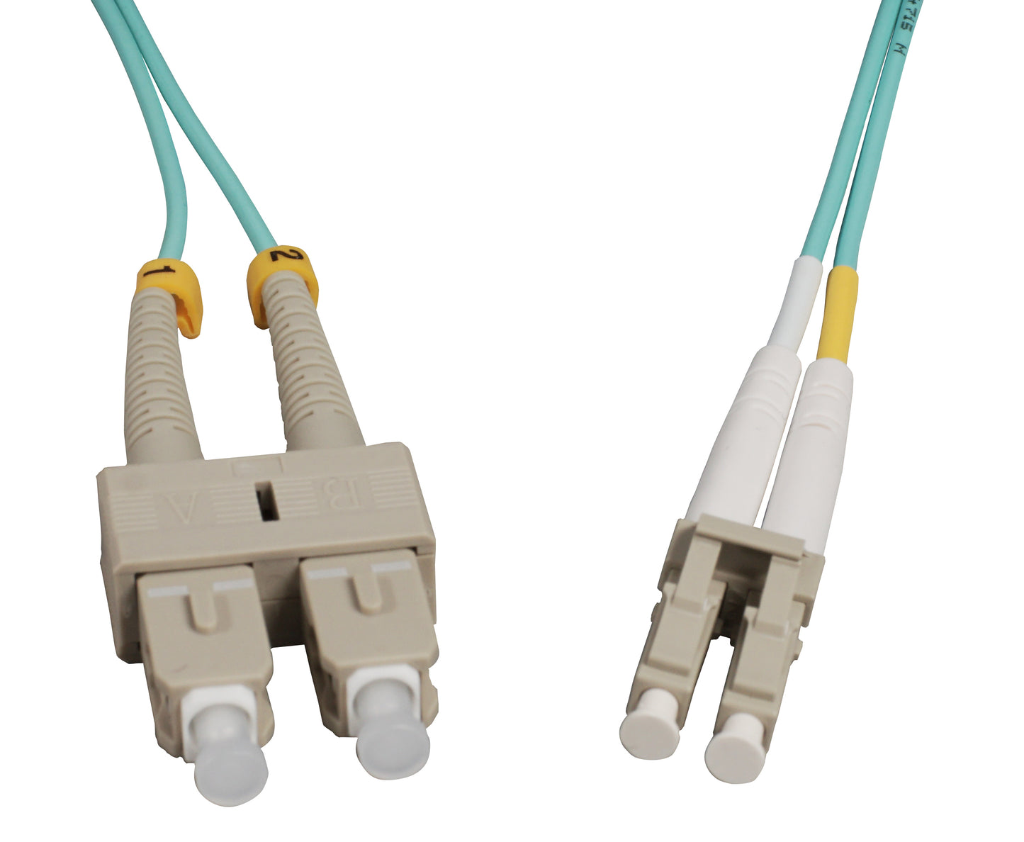 15 m LC to SC UPC Fiber Optic Patch Cable, 2.0 mm, Duplex, OFNR, OM3 Multimode, Aqua Image 2