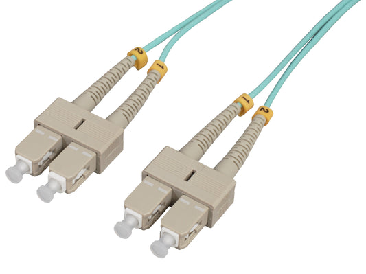 2 m SC to SC UPC Fiber Optic Patch Cable, 2.0 mm, Duplex, OFNR, OM3 Multimode, Aqua Image 1