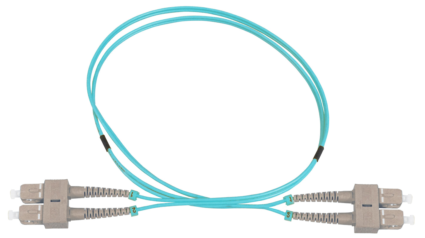 10 m SC to SC UPC Fiber Optic Patch Cable, 2.0 mm, Duplex, OFNR, OM3 Multimode, Aqua Image 3