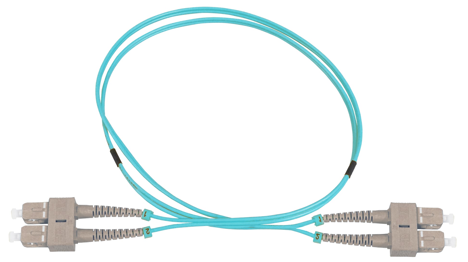 10 m SC to SC UPC Fiber Optic Patch Cable, 2.0 mm, Duplex, OFNR, OM3 Multimode, Aqua Image 3