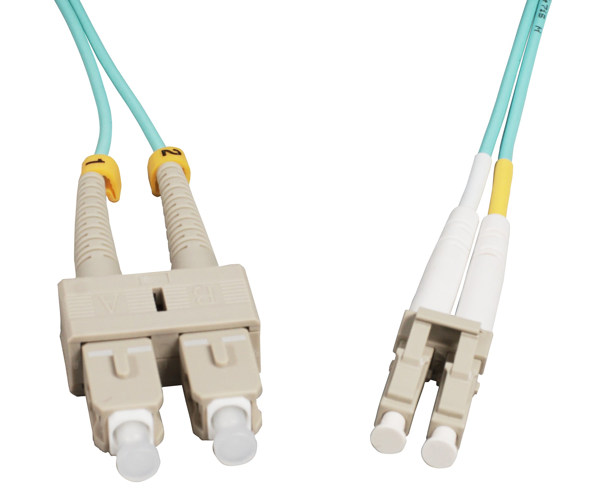 3 m LC to SC UPC Fiber Optic Patch Cable, 2.0 mm, Duplex, OFNR, OM4 Multimode, Aqua Image 2
