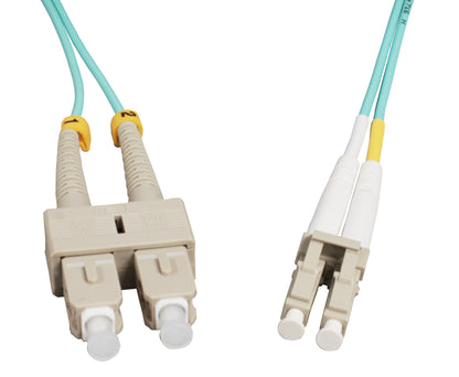 3 m LC to SC UPC Fiber Optic Patch Cable, 2.0 mm, Duplex, OFNR, OM4 Multimode, Aqua Image 2