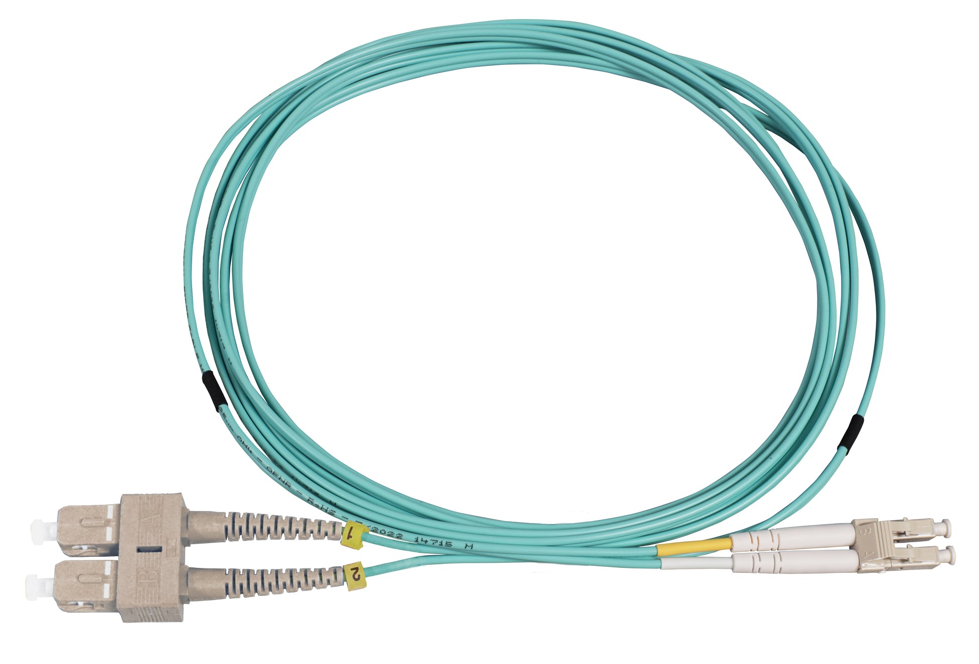 3 m LC to SC UPC Fiber Optic Patch Cable, 2.0 mm, Duplex, OFNR, OM4 Multimode, Aqua Image 3