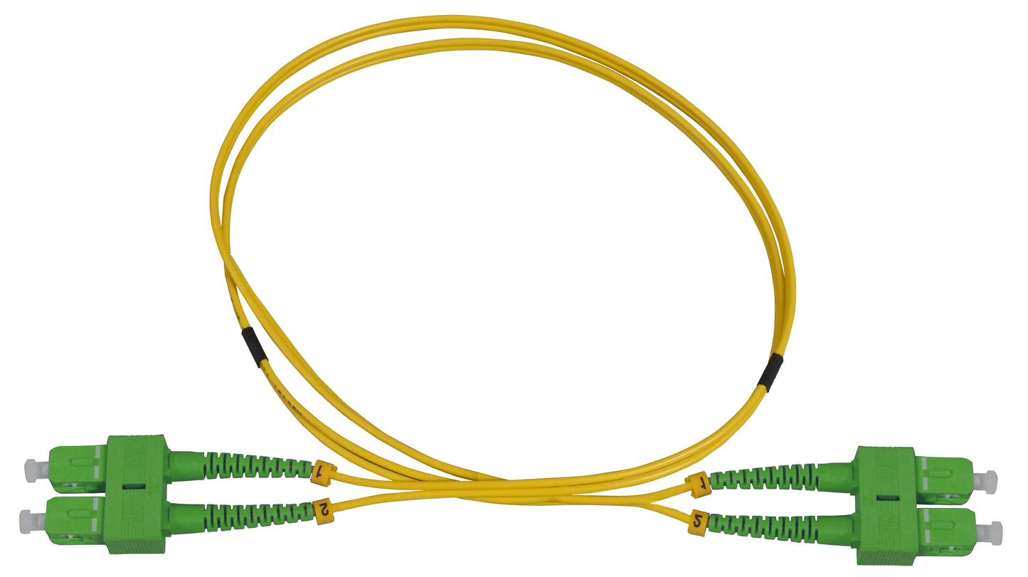 1 m SC to SC APC Fiber Optic Patch Cable, 2.0 mm, Duplex, OFNR, Singlemode BIF, Yellow Image 3