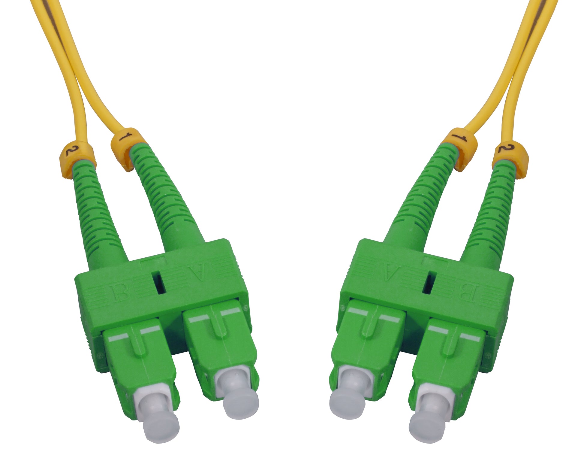 2 m SC to SC APC Fiber Optic Patch Cable, 2.0 mm, Duplex, OFNR, Singlemode BIF, Yellow Image 2