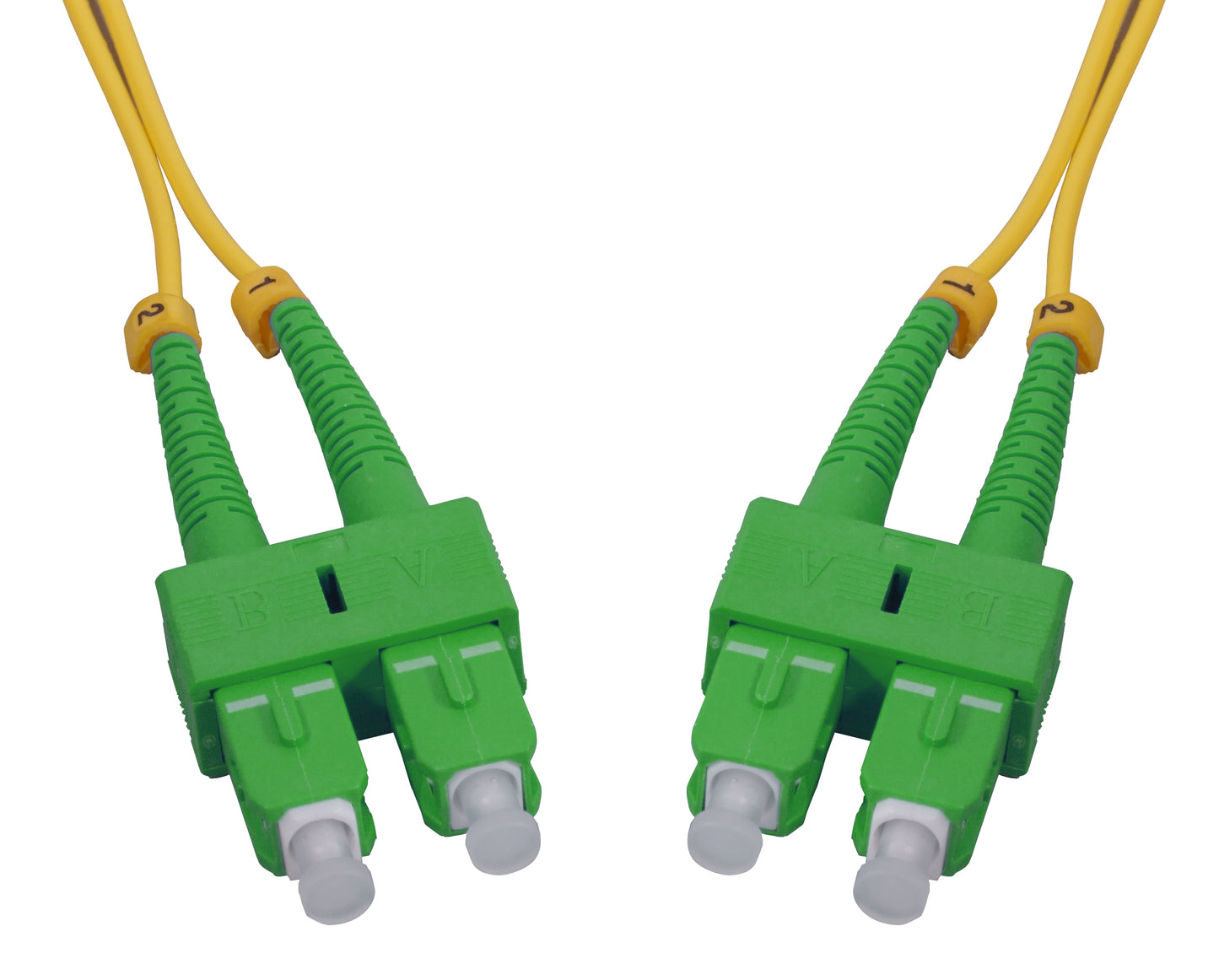 3 m SC to SC APC Fiber Optic Patch Cable, 2.0 mm, Duplex, OFNR, Singlemode BIF, Yellow Image 2