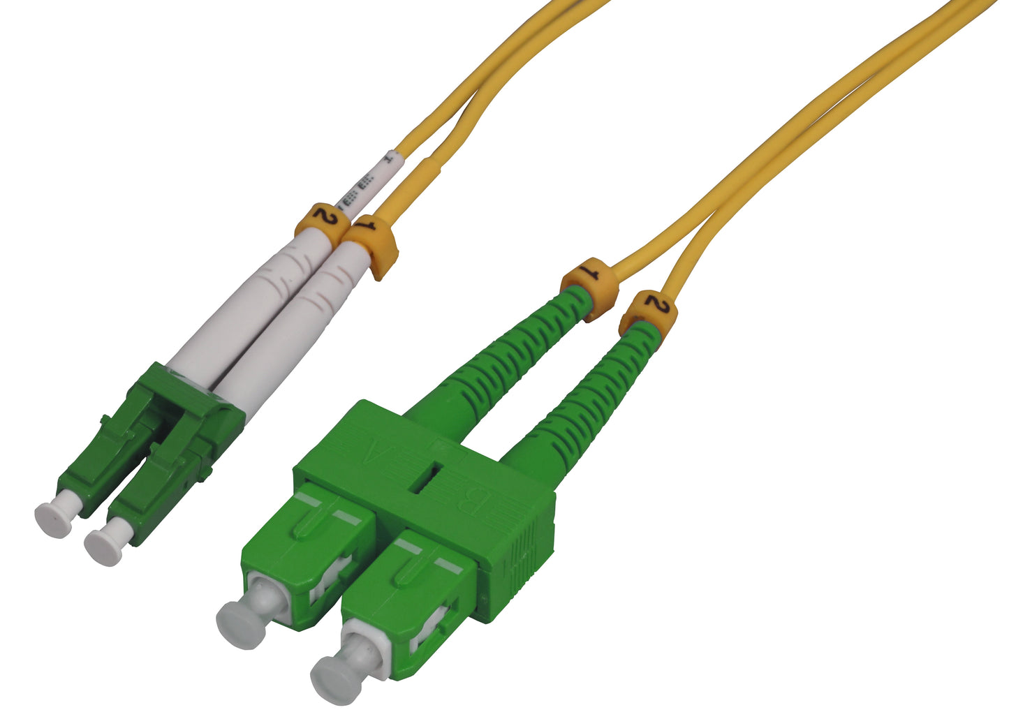 1 m LC to SC APC Fiber Optic Patch Cable, 2.0 mm, Duplex, OFNR, Singlemode BIF, Yellow Image 1