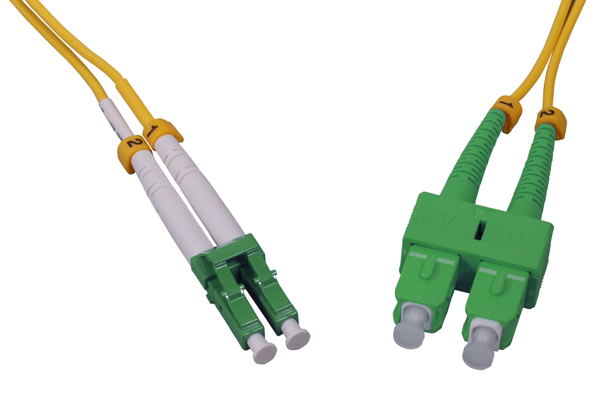 1 m LC to SC APC Fiber Optic Patch Cable, 2.0 mm, Duplex, OFNR, Singlemode BIF, Yellow Image 2