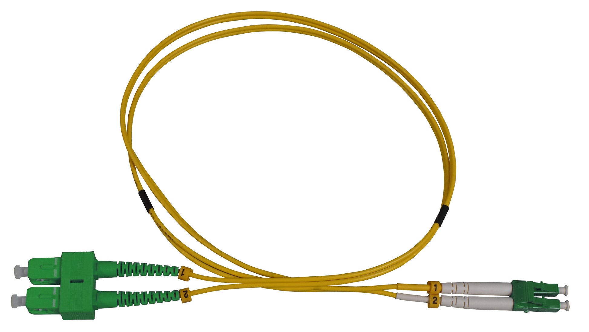 1 m LC to SC APC Fiber Optic Patch Cable, 2.0 mm, Duplex, OFNR, Singlemode BIF, Yellow Image 3