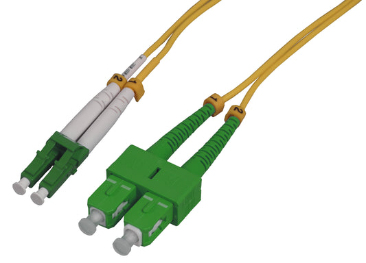 3 m LC to SC APC Fiber Optic Patch Cable, 2.0 mm, Duplex, OFNR, Singlemode BIF, Yellow Image 1