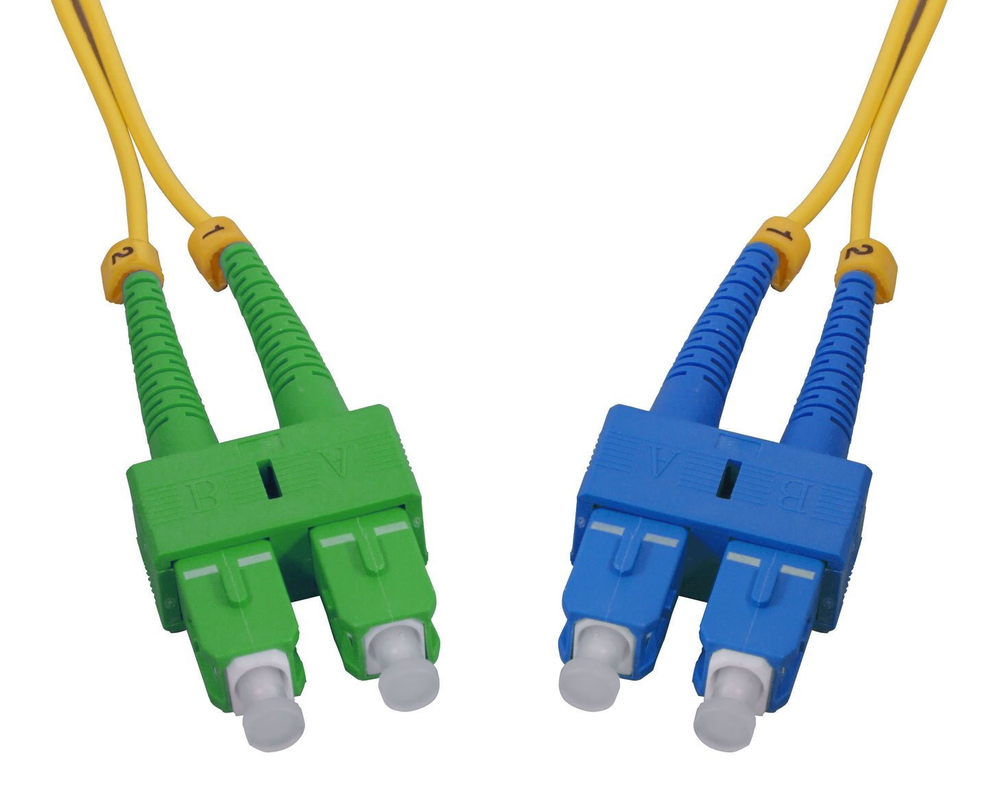 2 m SC UPC to SC APC Fiber Optic Patch Cable, 2.0 mm, Duplex, OFNR, Singlemode BIF, Yellow Image 2